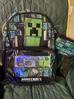 Minecraft Creeper 17  Laptop Backpack And Lunch Bag Set 4-Piece Black • $19.99
