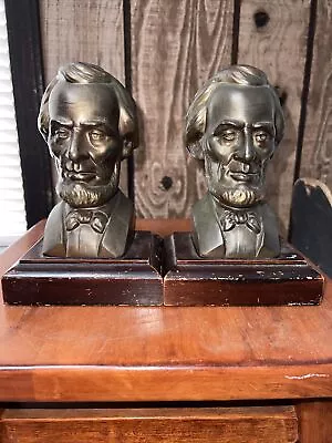 Vintage Bronze Tone Metal President Abraham Lincoln Bookends • $24.99