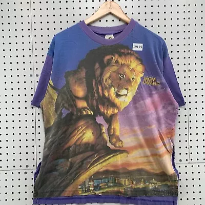 Vintage MGM Grand Hotel AOP Shirt Purple Lion All Over Print Adult L  23.5x26 • $33.91