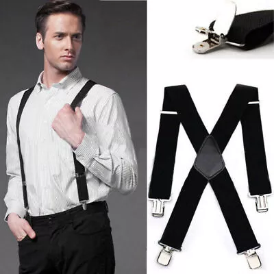 £9.99 • Buy Heavy Duty Work Trouser Braces Suspenders 50mm Clip Elastic Work Trouser Black