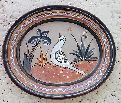 Vtg Mexico Burnished 10 OVAL BIRD Dove PLATE~HandPainted Pottery Tonala FOLK ART • $60.99