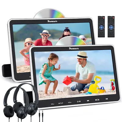 2 X 10.1  Screen Car DVD Player Headrest Monitor TV Full HD HDMI USB SD+Headsets • £189.50