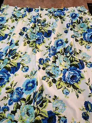 Vintage 4 Panels JCPenney Fashion Manor Penn-Prest Pleated Blue Flower Curtains • $74.99