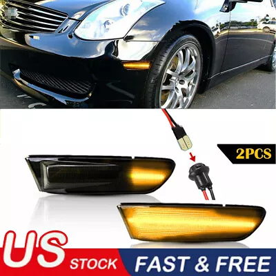 For 03-07 Infiniti G35 Coupe Amber LED Front Bumper Side Marker Light Smoke Pair • $25.99