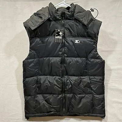 Starter Down Puffer Vest Men's Large Black W/ Removable Hood Streetwear • $79.95