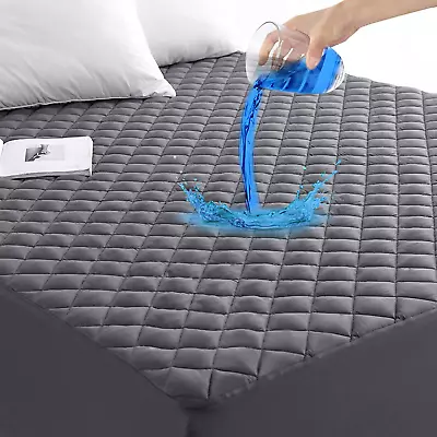 Full Size Grey Quilted Fitted Mattress Pad 100% Waterproof Breathable Mattress  • $39.82