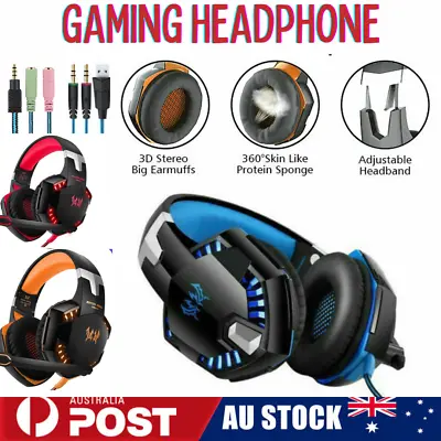 $29.95 • Buy 3.5mm Gaming Headset MIC LED Headphones Surround For PC Mac Laptop PS4 Xbox One
