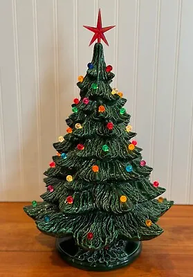 Vintage  Ceramic Lighted Christmas Tree 19  Holly Base All Lights (round) • $129.99