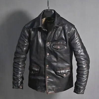 Men's Classic Casual Vintage Style Coat Distressed Black Leather Jacket • $94.99