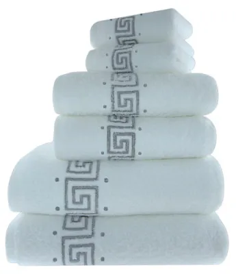 £19.94 • Buy Luxury 100% Cotton Greek Key Embroidered Bath Towel 3 Piece Gift Bale Set