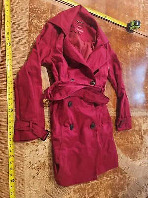 Merona Women's Dark Red Water Repellent Trench Rain Coat Cotton Size Medium #S61 • $24