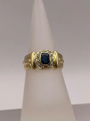 18ct Gold Sapphire Emerald Cut And Diamond Ring Size N • £210