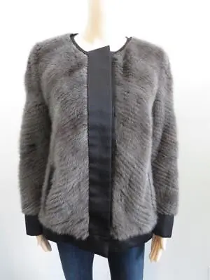 J. Mendel Grey Mink Fur/Black Satin Jacket Size 6 • $1250