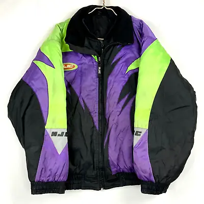 Vintage Hjc Snowmobile Racing Puffer Bomber Jacket Size Large Black Insulated • $59.49
