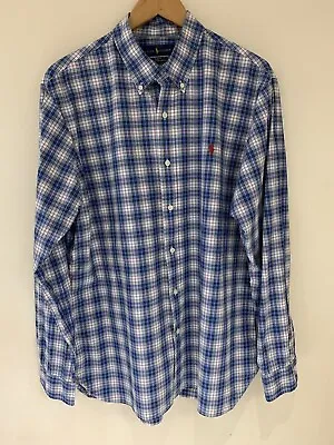 Ralph Lauren Mens Shirt VINTAGE Blue Check Button Down Size XL Collar 17  • £14.95