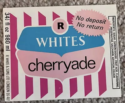 R Whites Original Vintage Bottle Label Cherryade 1970’s • £4.99