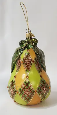 MacKenzie Childs Jeweled Harlequin PEAR Blown Glass Ornament • $89.99