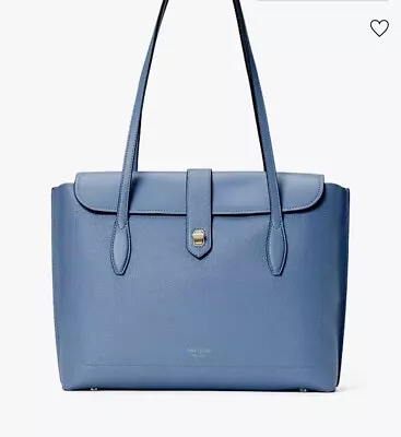 NWT Kate Spade Tote Laptop Bag Work Womens Large Leather Essential Turnlock Blue • $507.82