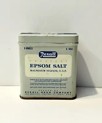 Vintage Rexall Epsom Salt Tin 8 Ounces U 1054 Prop Decor • $13.30