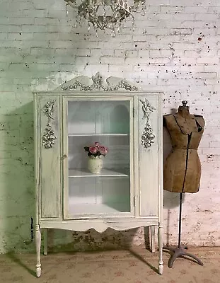 Painted Cottage Shabby Chic Romantic French China Cabinet • $795