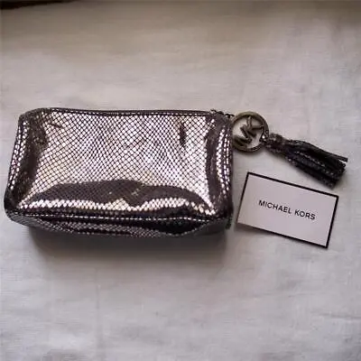 MICHAEL KORS Estee Lauder Metallic Silver Snakeskin Cosmetic Case Clutch 2012 • $34.95
