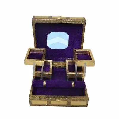 £21.99 • Buy Indian Rustic Gold Embossed Jewellery Box With Violet Purple Interior Cotton