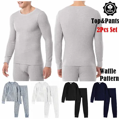 For Mens 100% Cotton Thermal Waffle Knit Long Johns Underwear Top&Pants 2Pcs Set • $14.99