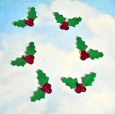 Felt Die Cut Cuts Holly Leaves And Berries X 6 Christmas Embellishments Toppers • £2.25