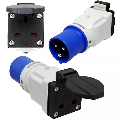 16 Amp CEE Plug To 13 Amp UK Socket Adaptor Converter Caravan Boat - EU Made • £22.49