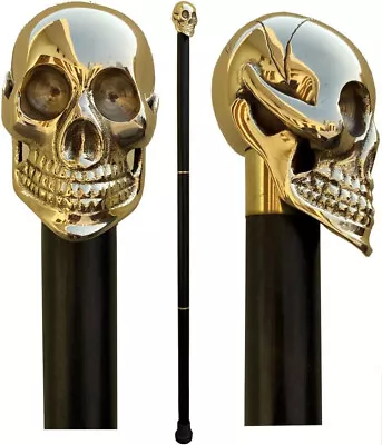 Brass Nautical Horor Skull Handle Black Wooden Walking Stick Cane For Man Gift • $33.22