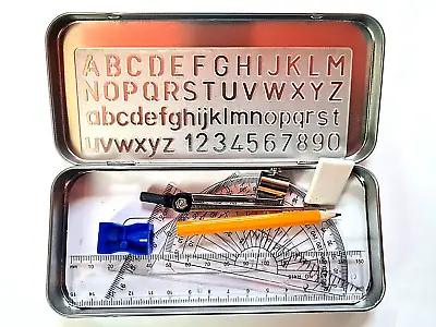 10 Pcs Maths Geometry Compass Set School Ruler Protector Square Tin Case Stencil • £3.39