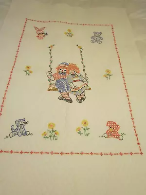 Adorable Vintage Raggedy Ann & Andy Hand Cross Stitched Quilt Blanket 37 X 55  • $9.99