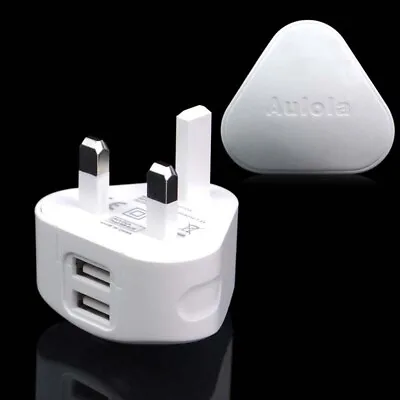 £2.99 • Buy UK Mains Wall 3 Pin Plug Adaptor Charger Power 2 USB Ports For Phones Tablets CE