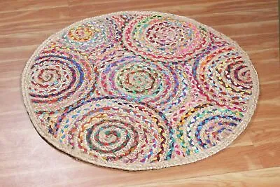 Rug Design Round Jute & Cotton Carpet Handmade Natural Area Floor Mat Room Rug • $121.49