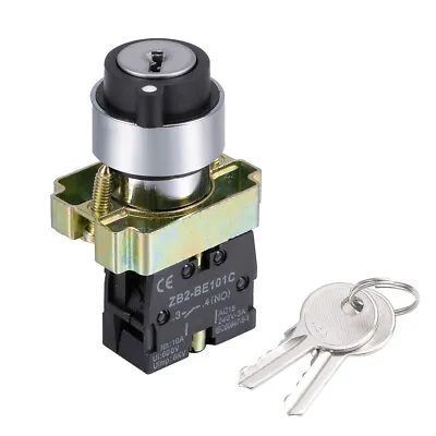 22mm 2 Position Key Locking Push Button Switch W Keys Black NO • £8.67