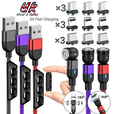 3A Fast 3in1 Magnetic Fast Charging USB Cable Phone Charger IOS Micro USB Type-C • £5.39