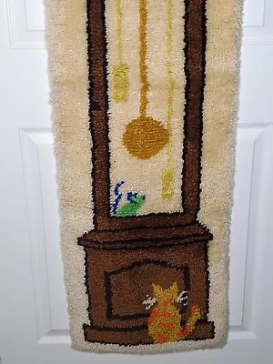 $60 • Buy Grandfather Clock Cat And Mouse Vintage  Latch Hook Rug Wall Hanging LARGE 56  