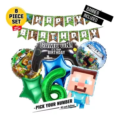 Minecraft Balloons Foil Age 2-8 Set Kids Theme Birthday Party Decoration • £3.99