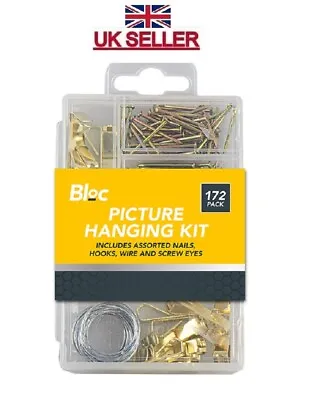 172 X Picture Hanging Kit Brass Nail Wire Set Wall Art Photo Frame Hooks Mirror  • £3.59