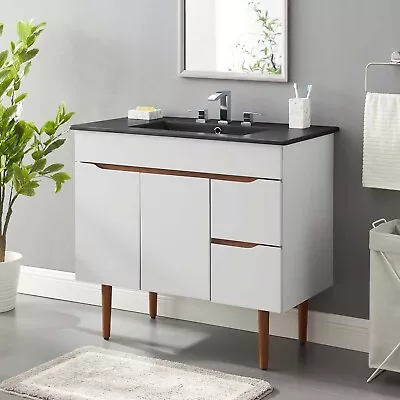 Modway Harvest 36  Mid-Century Bathroom Vanity Cabinet In Gray Black • $519.66