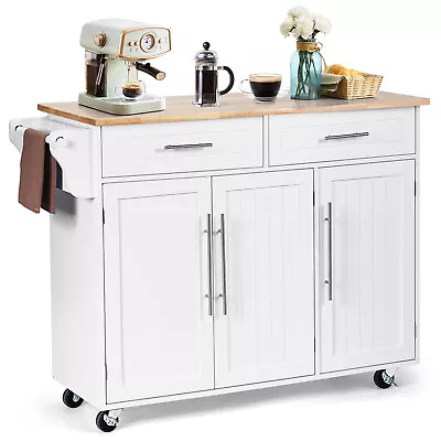 Giantex Rolling Kitchen Serving Island On Wheels W/ Drawers Black/White • $999