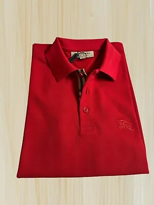 Burberry Men's Check Short Sleeve Casual Polo Shirt Red Small • $122.99