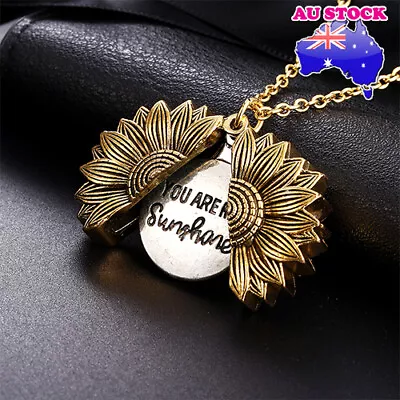 18K Gold Plated You Are My Sunshine Sunflower Open Locket Pendant Necklace Gift • $8.78
