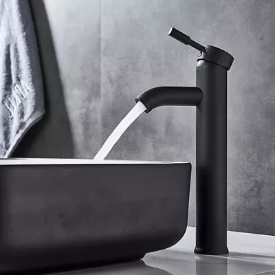 £18.99 • Buy Modern Bathroom High Rise Countertop Basin Sink Mixer Tap Tall Black Solid Brass
