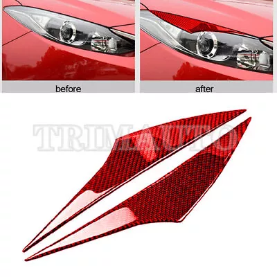 For Mazda 3 Red Carbon Fiber Front Headlight Eyebrow Eyelid Cover Trim 2014-2016 • $25.54