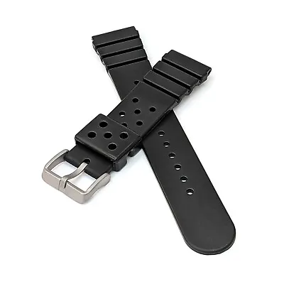 Flat Vent Rubber Divers Watch Strap Black 22mm For Seiko & Others • £9.95