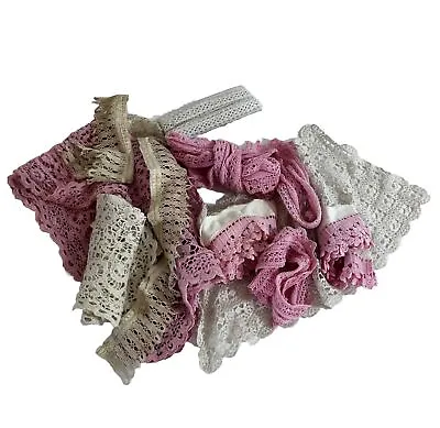 Vintage Crocheted Pink And White Ribbon Trim Lot Doll Dresses • $19