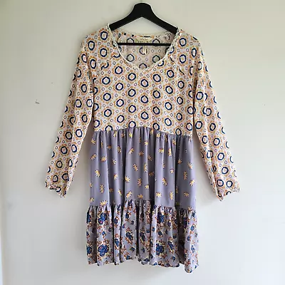 Adult Matilda Jane Visionary Dress Size S Small Tiered Blue Cream Boho Hippie • $15.60