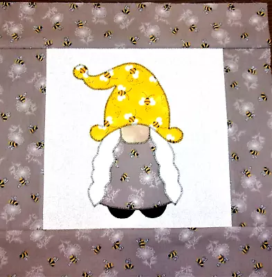 Scrappy Yellow Bee & Gray Girl Gnome Mini Quilt Top Only Appx. 15 ½ In. Sq #1635 • $14.99