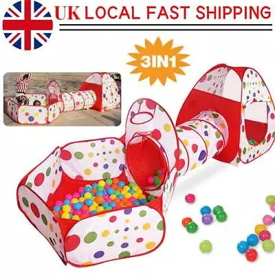 3-in-1 Kids Play Tent Baby Crawl Tunnel Ball Pit Boys Girls Toy Playhouse Pop Up • £13.39